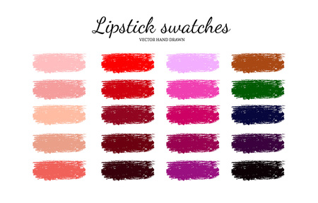Set of various lipstick smears. Color palette. Makeup swatches.のイラスト素材