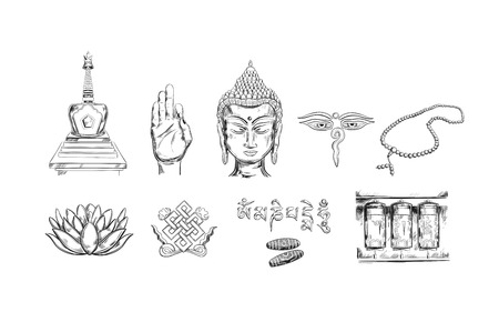 Buddhism icons collectionのイラスト素材