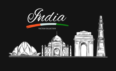 Lotus temple. Taj Mahal. Gate of Indiaのイラスト素材