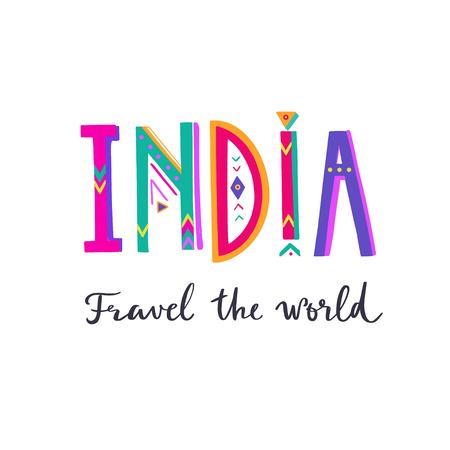 INDIA- vector hand drawn Lettering. Poster, bannerのイラスト素材