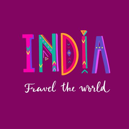 INDIA- vector hand drawn Lettering. Poster, bannerのイラスト素材