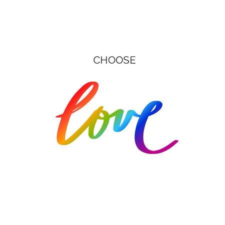 Handwritten lettering with LGBT flag against homosexual discrimination. Choose LOVEのイラスト素材