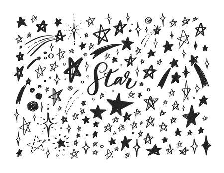 Vector doodle set of stars. Hand drawn sketch styled elements. Isolated objects. Backgroundのイラスト素材
