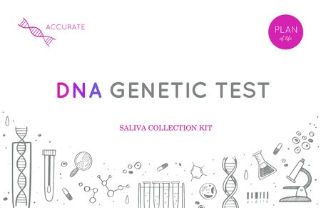 Vector Ethnicity and genealogy DNA genetic test home kit cover, design template, background. Hand drawn illustrations of medical genome researchのイラスト素材