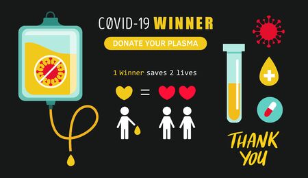 Covid-19, 2019-nCoV virus. Vector Plasma Donation volunteer infographic, symbols, icons. Disease epidemic of pneumonia . Medical laboratory poster, backgroundのイラスト素材