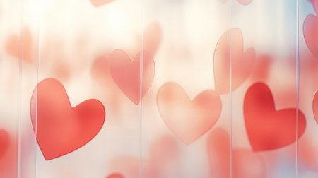 Soft red hearts in a whimsical Valentines Day background, tender love concept, AI Generated Contentの素材