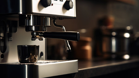 coffee machine making espresso in a cafe, shallow depth of fieldの素材