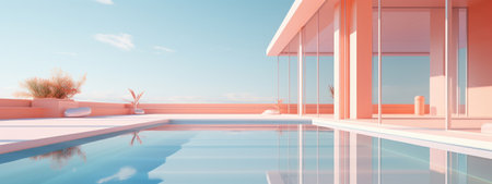 Swimming pool in a modern house. 3d render illustration.の素材