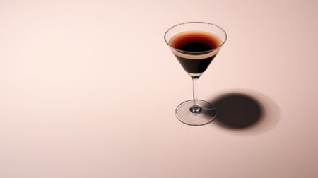 Martini glass with liqueur and shadow on a pink backgroundの素材
