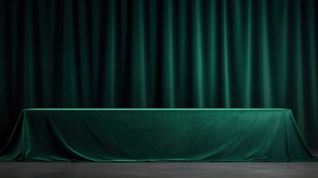 Green velvet curtain on stage. 3d rendering. Mock up.の素材