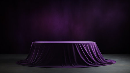 Purple velvet podium in dark room with spotlight. 3D renderingの素材