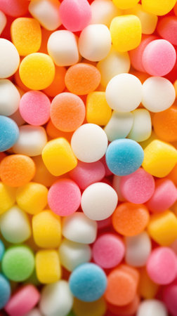 Colorful sugar candies as background, closeup. Top view.の素材