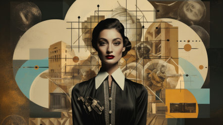 Portrait of a beautiful young woman with red lips. Retro style.の素材