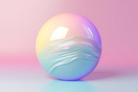 3d rendering of a crystal ball with blue and pink water on itの素材