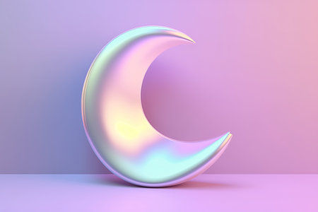 Crescent moon in neon light. 3D rendering. Minimalism.の素材