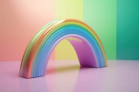 Colorful abstract holographic metallic arches on pastel gradient background, AI generatedの素材