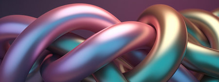 Abstract interconnected metallic rings on gradient background, AI generatedの素材