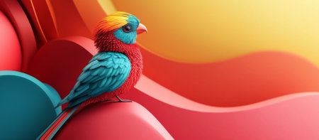 Vibrant quetzal bird with colorful feathers in a dynamic abstract background, AI Generatedの素材