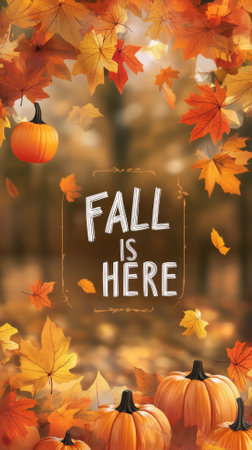 Pumpkins and autumn leaves with lights fall concept background, AI Generatedの素材