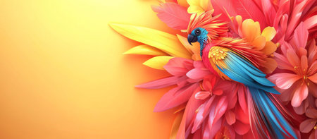 Vibrant quetzal bird with colorful feathers in a dynamic abstract background, AI Generatedの素材