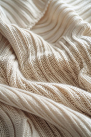 Close-up of white knitted fabric with texture and folds, concept background, AI Generatedの素材
