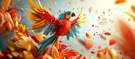 Vibrant quetzal bird with colorful feathers in a dynamic abstract background, AI Generatedの素材