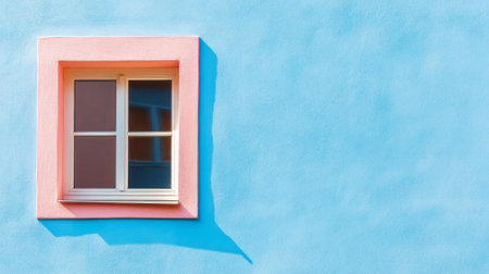 Old wooden window on color wall background, AI Generatedの素材