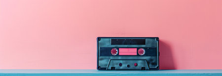 Retro cassette tape on color background with copy space, AI Generatedの素材