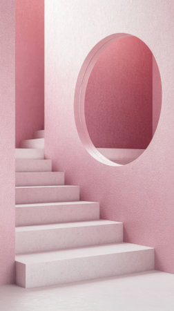 Abstract minimalist staircase leading to bright hallway, concept of progress, AI Generatedの素材