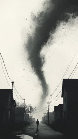 Tornado in a desolate town, concept of danger and natural disaster, AI Generatedの素材