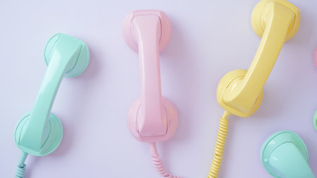 Vintage pastel telephone handsets on blue background, concept of communication, AI Generatedの素材