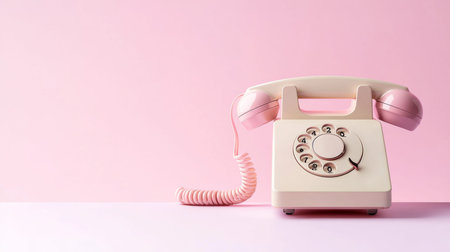 Retro rotary phone on pink surface background, vintage communication concept, AI Generatedの素材