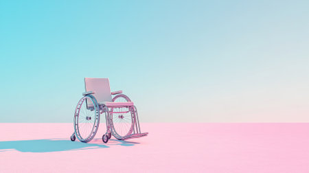 Wheelchair in empty room with soft lighting and subtle shadows, background, AI Generatedの素材