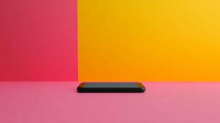 Smartphone on solid color minimalist background, copy space, AI generatedの素材