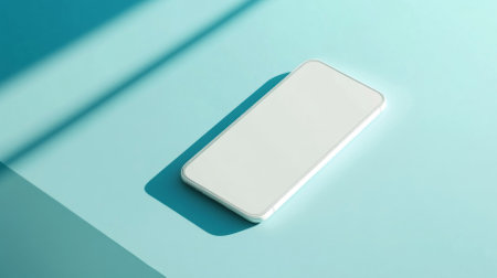 Smartphone on solid color minimalist background, copy space, AI generatedの素材