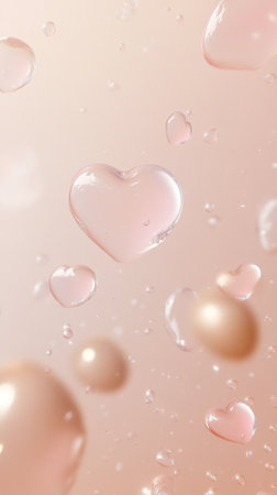 St Valentines day themed background with pink crystal hearts, copy space, AI Generatedの素材
