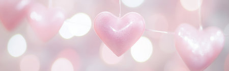 Heart-shaped fairy lights with warm bokeh effect, suitable for romantic St Valentines Day background, AI Generatedの素材