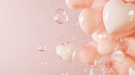 St Valentines Day inflated hearts in pastel colors floating in dreamy background with copy space, AI Generatedの素材