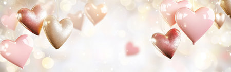 St Valentines Day inflated hearts in pastel colors floating in dreamy background with copy space, AI Generatedの素材