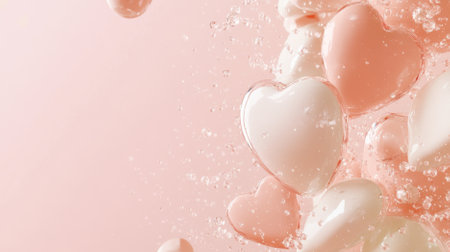 St Valentines Day inflated hearts in pastel colors floating in dreamy background with copy space, AI Generatedの素材