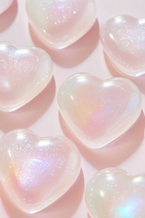 St Valentines Day inflated hearts in pastel colors floating in dreamy background with copy space, AI Generatedの素材