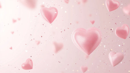 St Valentines Day inflated hearts in pastel colors floating in dreamy background with copy space, AI Generatedの素材