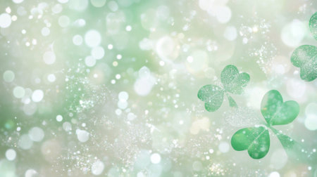 Green clover leaves with soft bokeh background for St. Patricks Day postcard, AI generatedの素材