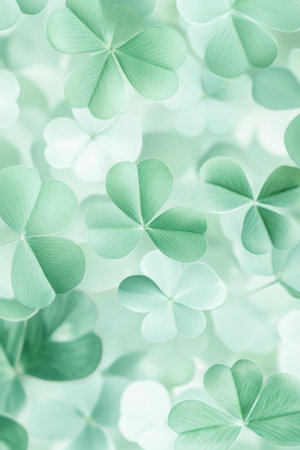 Green clover leaves with soft bokeh background for St. Patricks Day postcard, AI generatedの素材