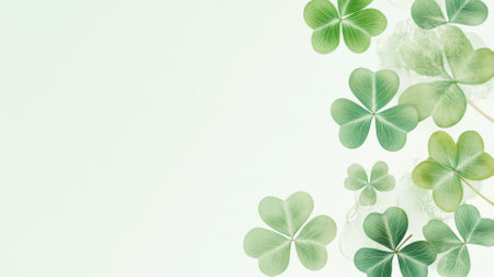 Green clover leaves with soft bokeh background for St. Patricks Day postcard, AI generatedの素材