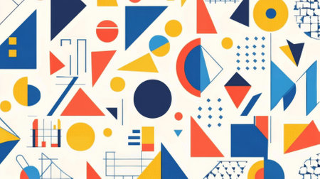 Abstract geometric pattern with circles and lines in vibrant colors, AI generatedの素材