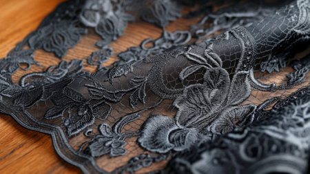 Black lace fabric with floral pattern texture used for fashion and design, AI Generatedの素材