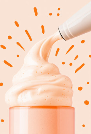 Whipped cream swirl on dessert cup with orange accent as playful background, AI generatedの素材