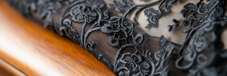 Black lace fabric with floral pattern texture used for fashion and design, AI Generatedの素材