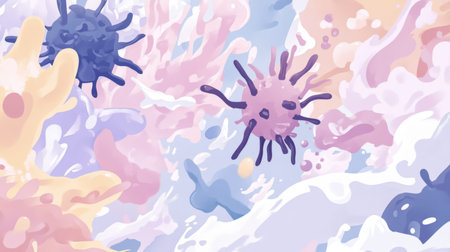 Microscopic view of vibrant virus cell in a colorful digital illustration, AI generatedの素材